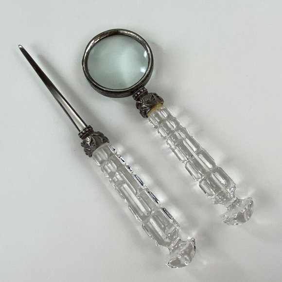 Vintage Other - Vintage Magnifying Glass and Letter Opener Set Clear Pressed Glass Handles